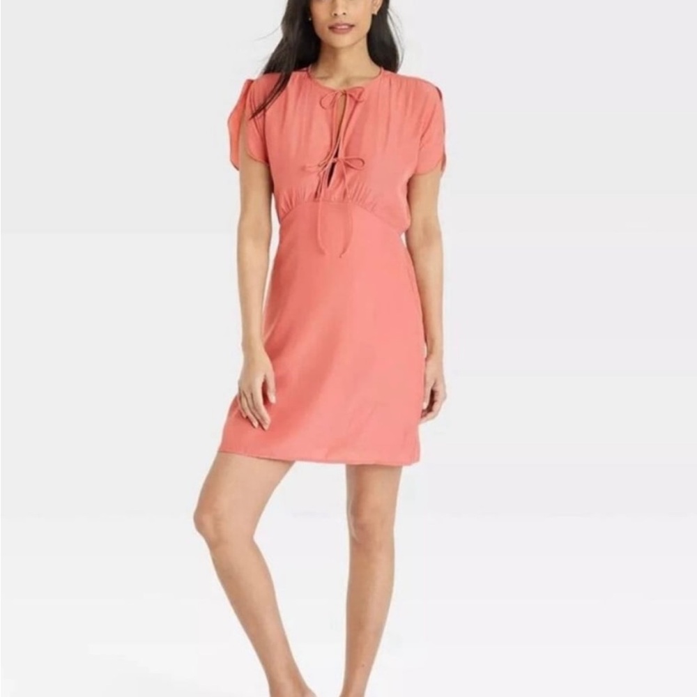 Universal Thread Coral Tie-Front Short Sleeve Mini Dress